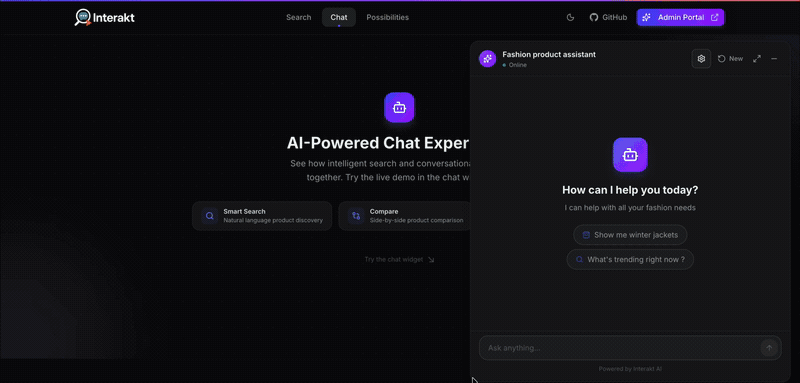 Demo of AI chat providing conversational product recommendations with rich cards